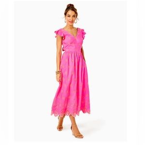 NWT Lilly Pulitzer Lillyanne Flutter Sleeve Eyelet Midi Dress